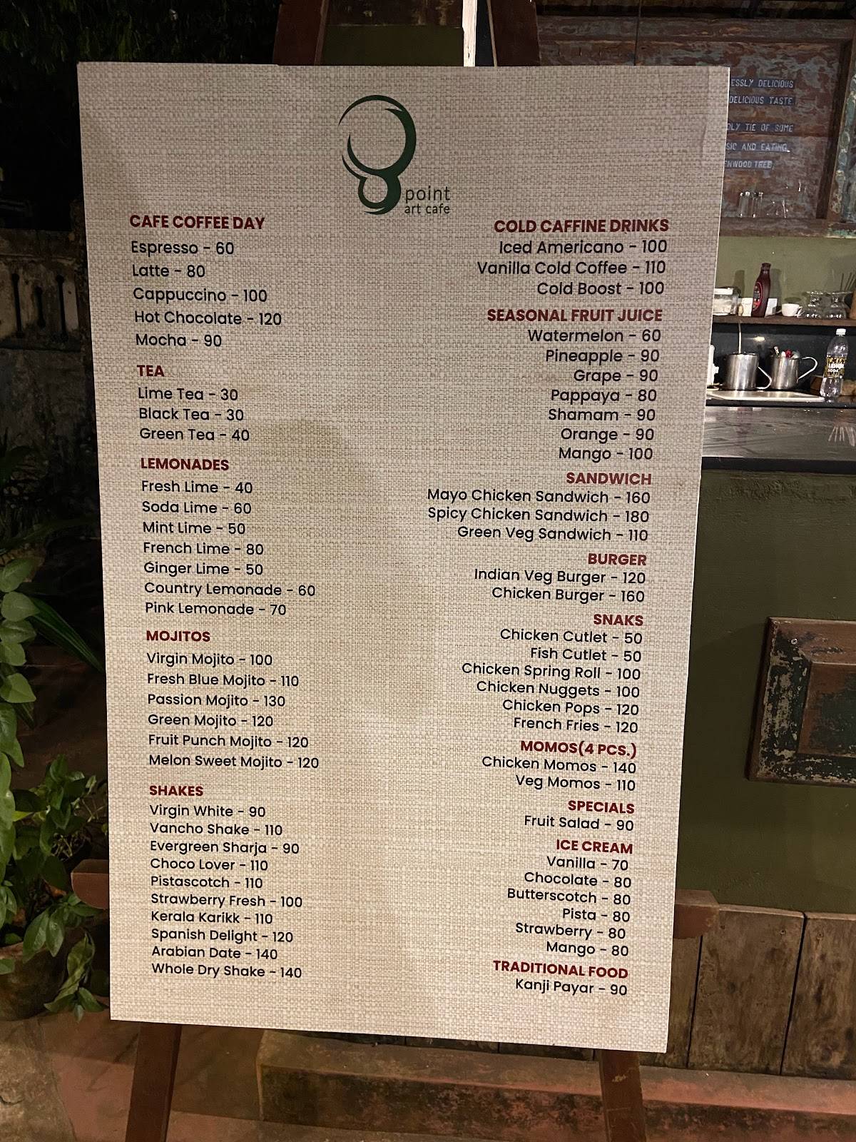 8Point ArtCafe menu