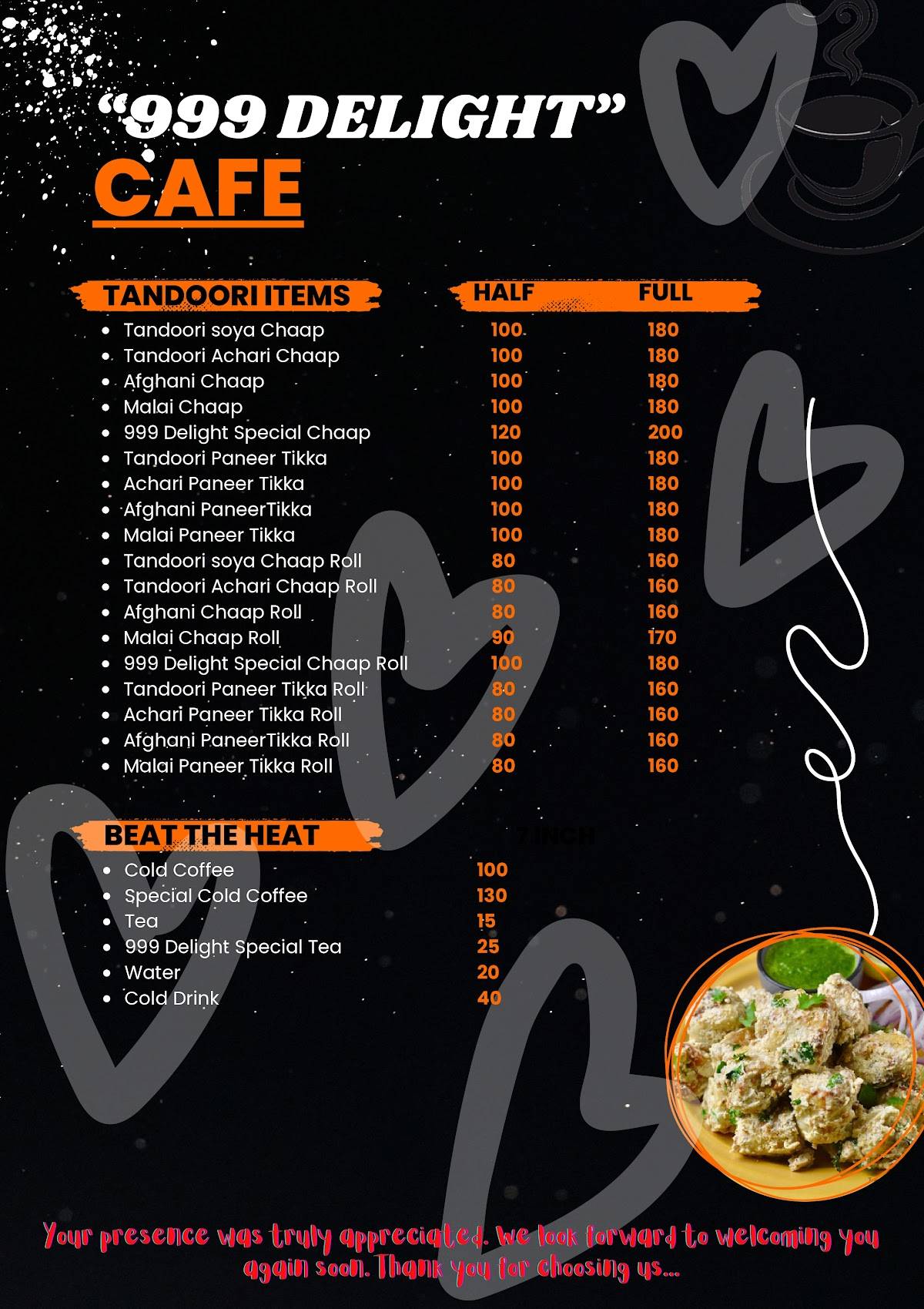 999 Delight Cafe menu