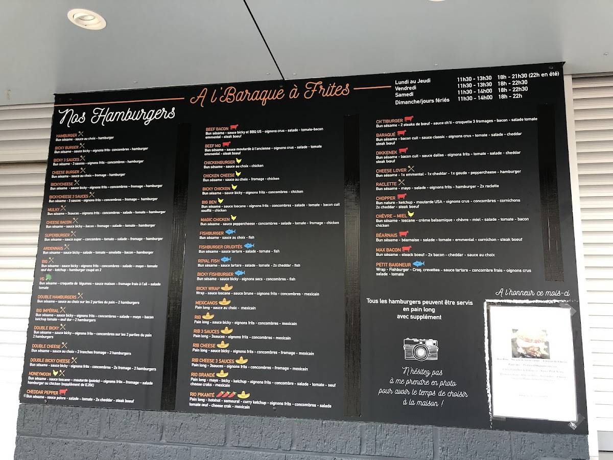 Menu de A L'BARAQUE A FRITES