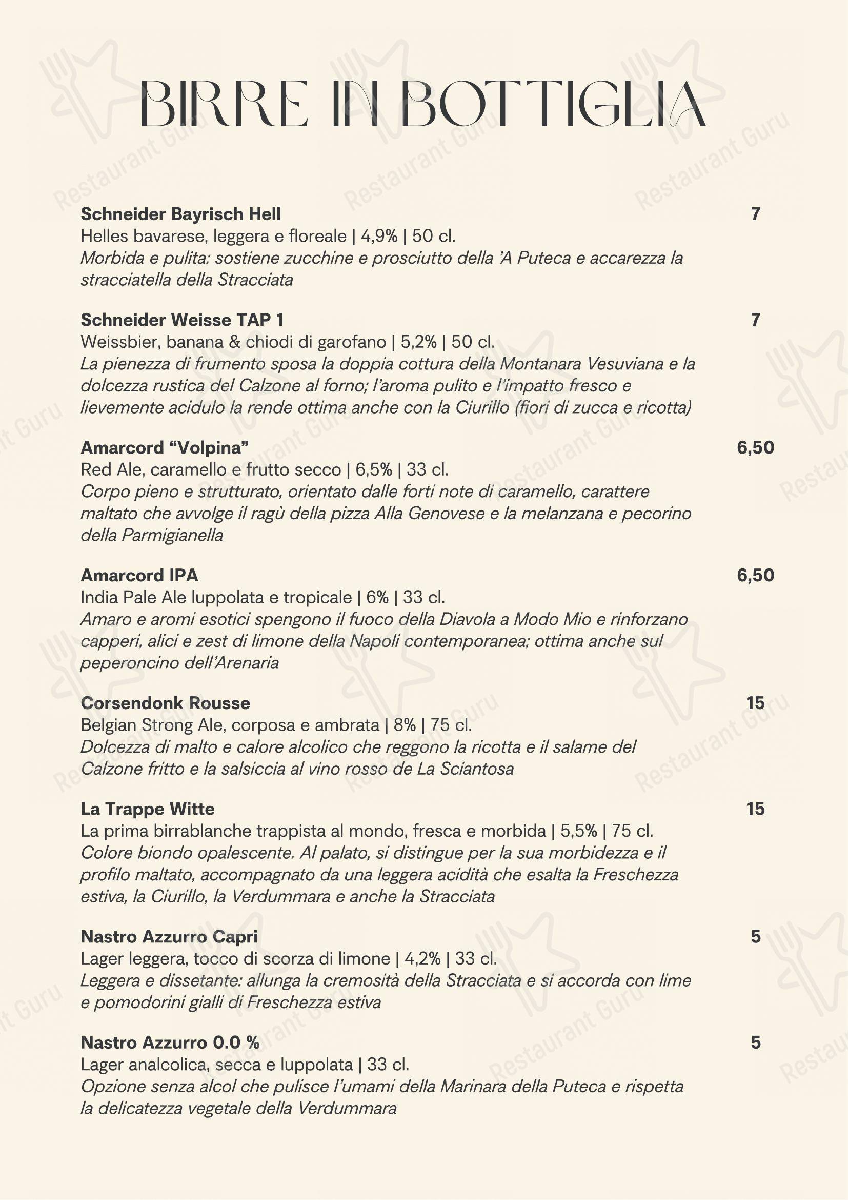 Menu bar per ’a Puteca pizzeria
