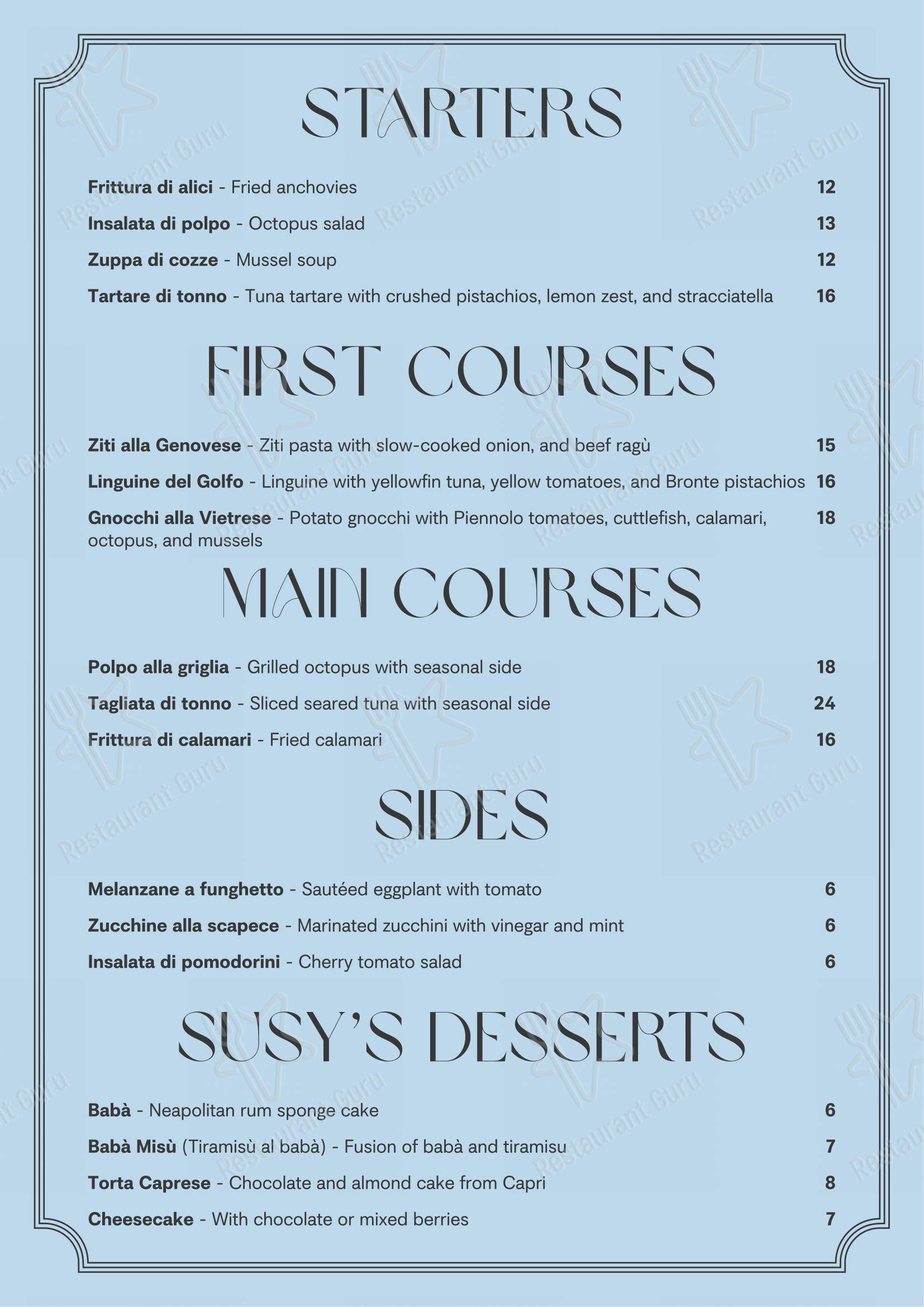 ’a Puteca in Firenze - Menu