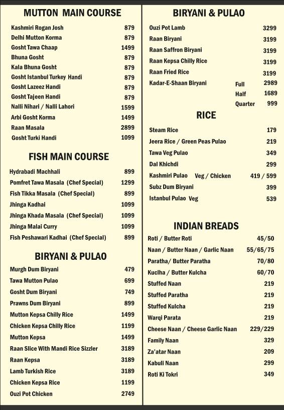 AL BURAAK menu