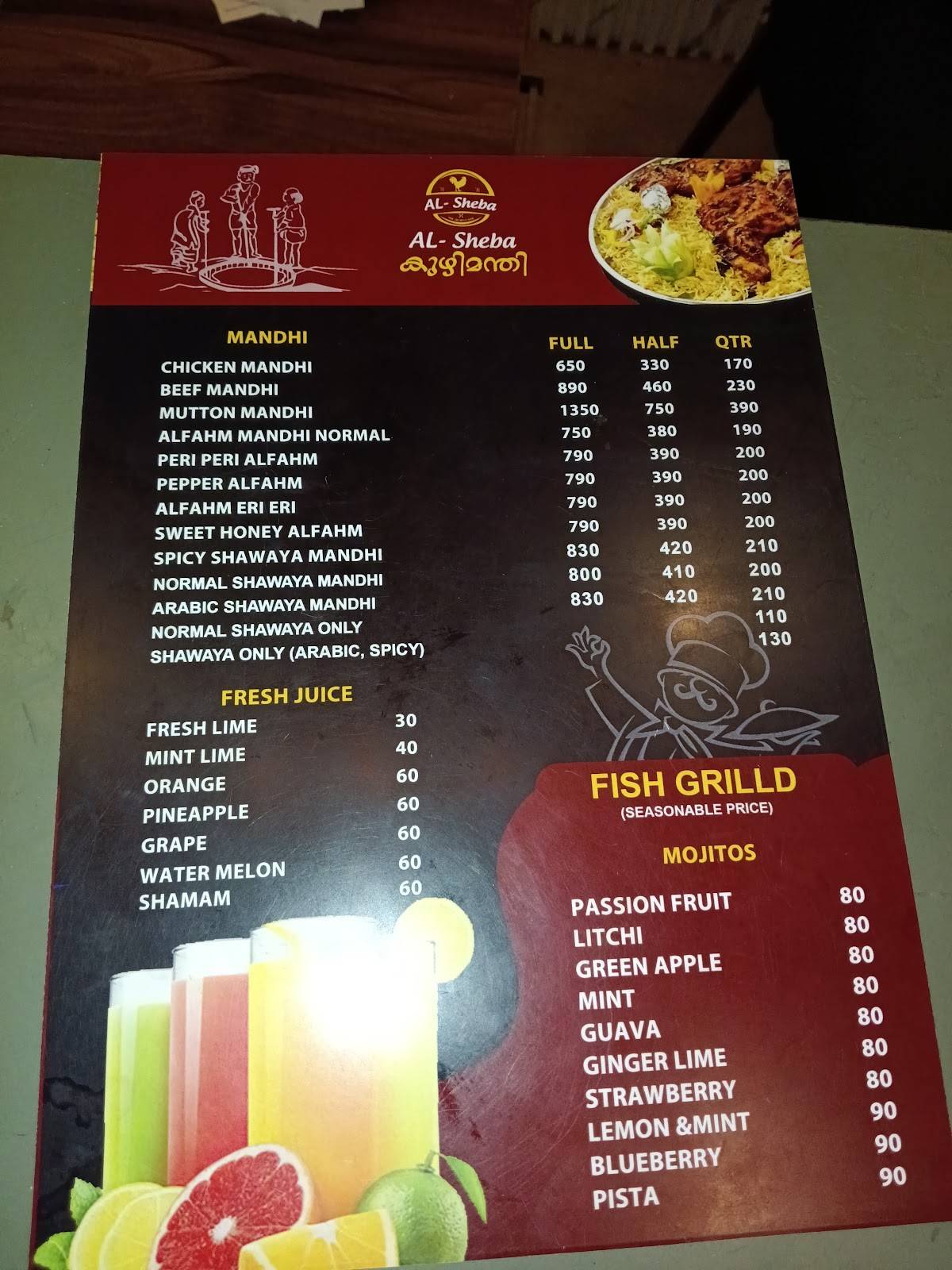 AL Sheba Kuzhimanthi menu