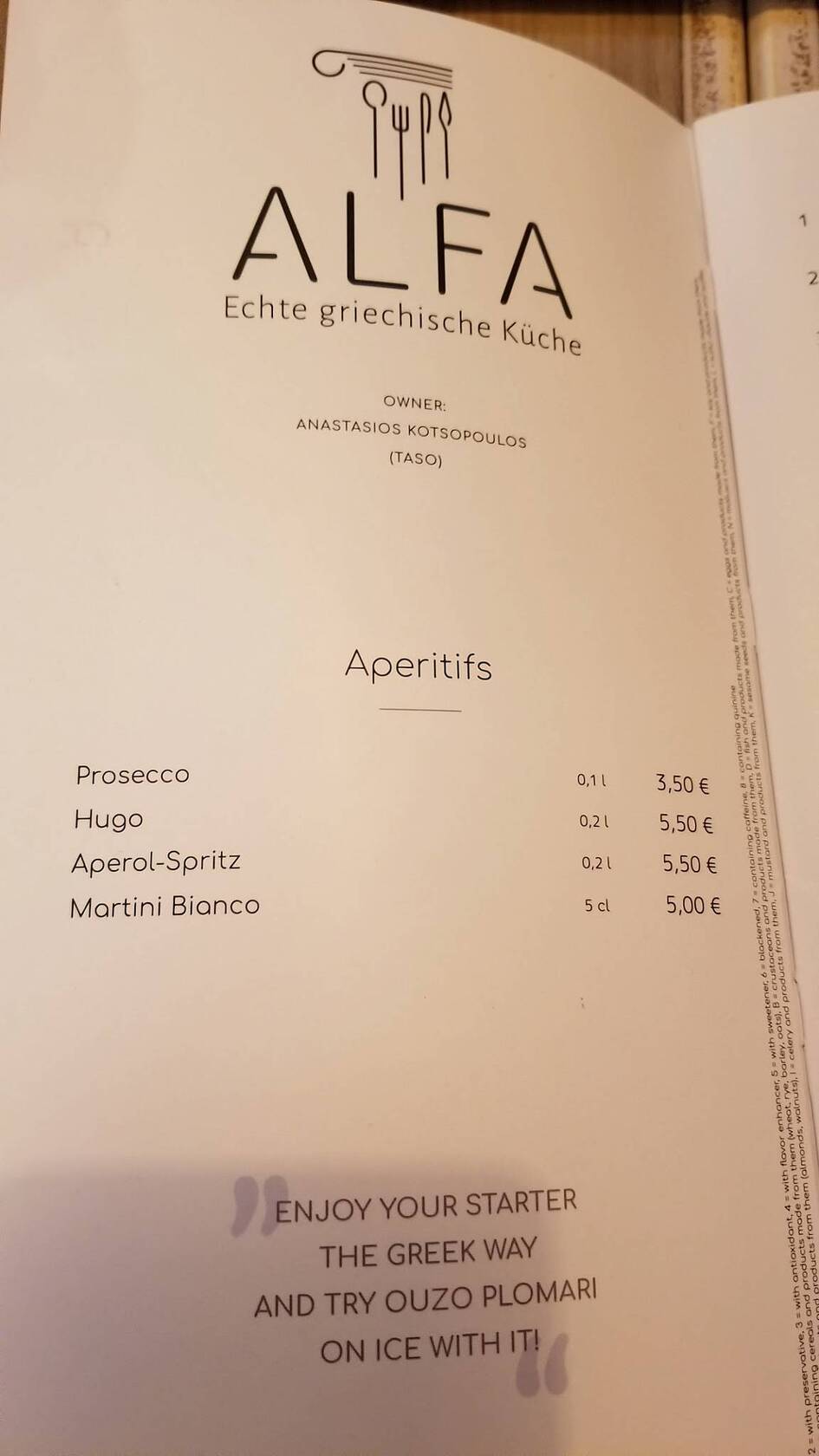 Speisekarte von ALFA - Echte griechische Küche restaurant, Weiden in ...