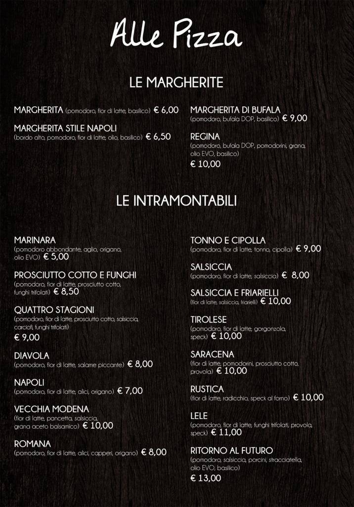 Menu di ALLE PIZZA 