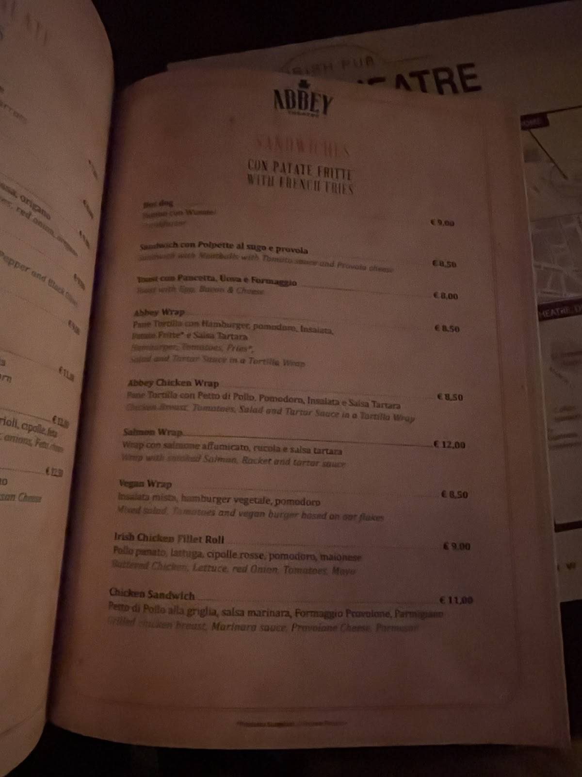 Menu di Abbey Theatre 