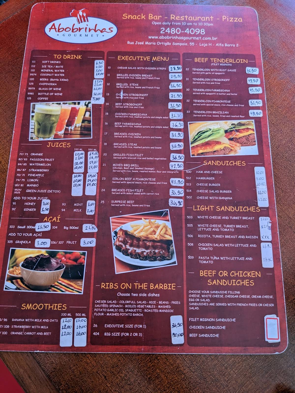 Abobrinhas Gourmet Alfa Barra cardápio