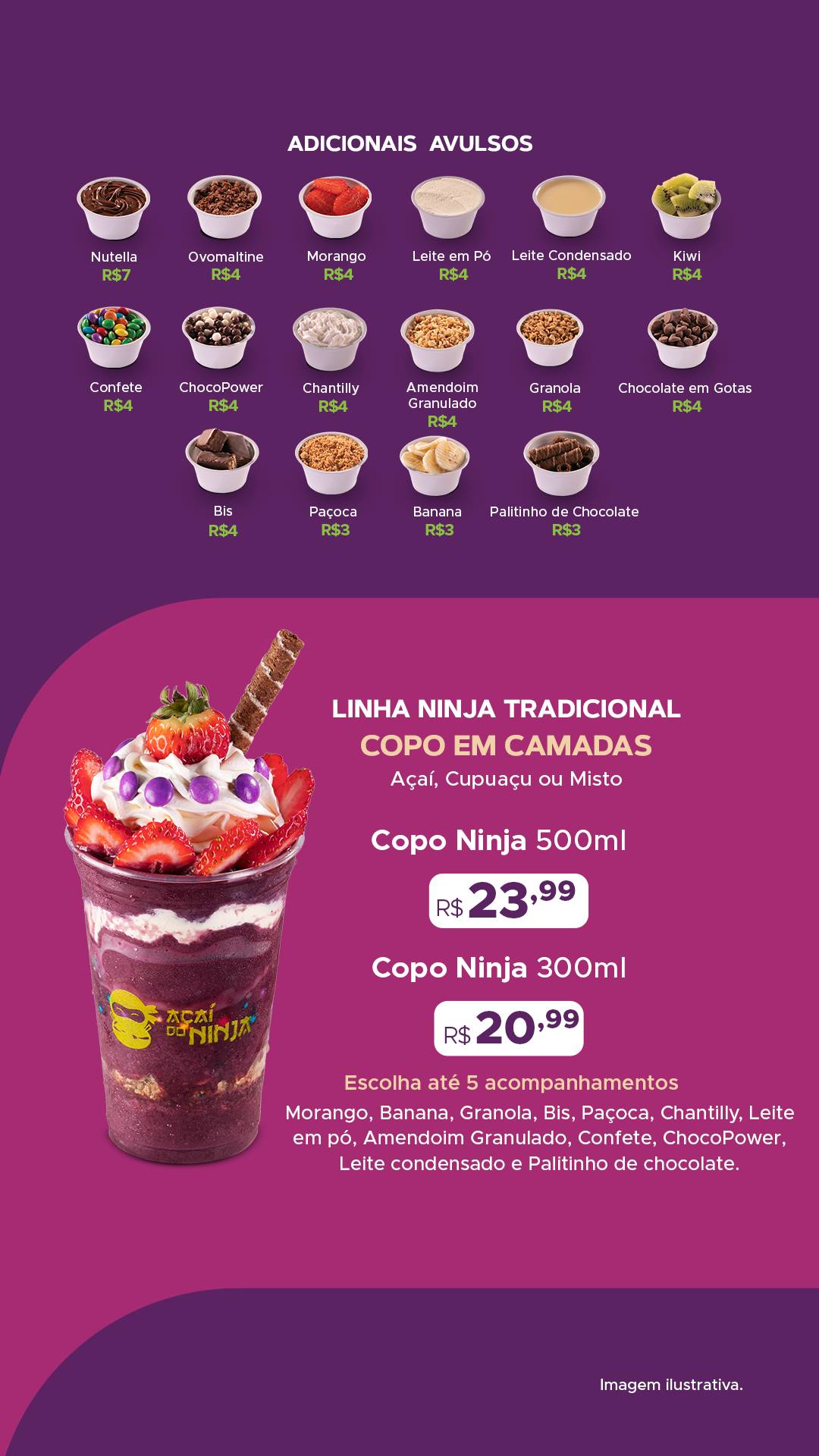 Açaí do Ninja Parque Amazônia cardápio