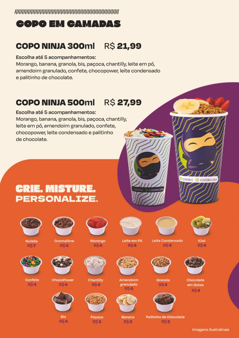 Açaí do Ninja Parque Amazônia cardápio
