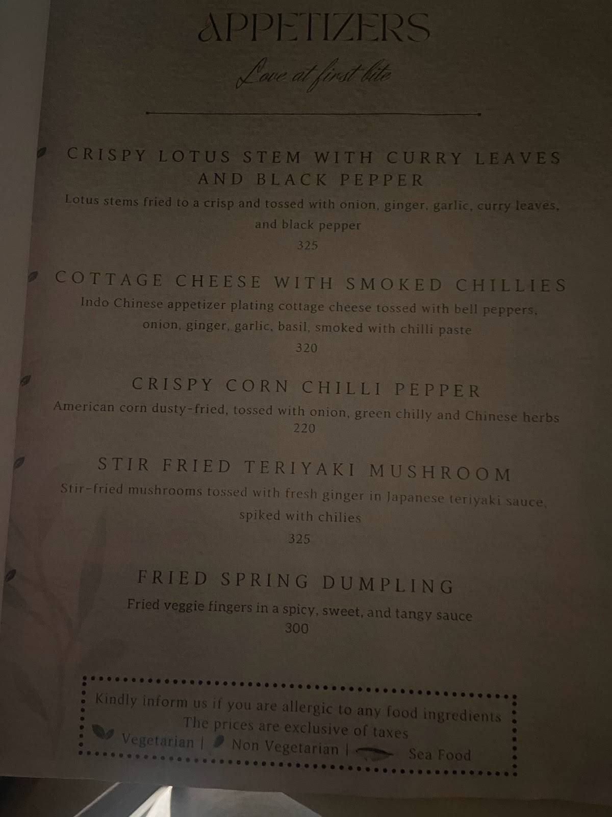 Menu at Adam’s Ale, Indore