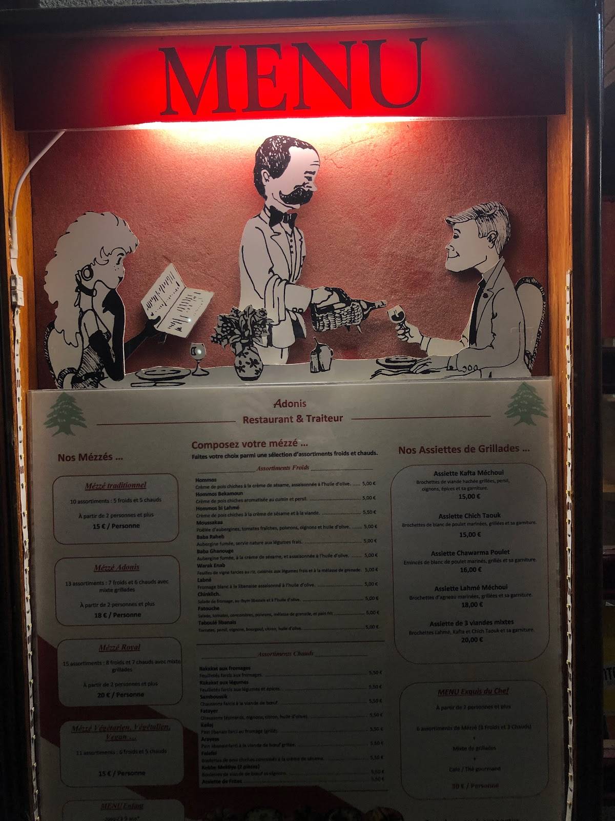 Menu de Restaurant et traiteur Libanais Adonis