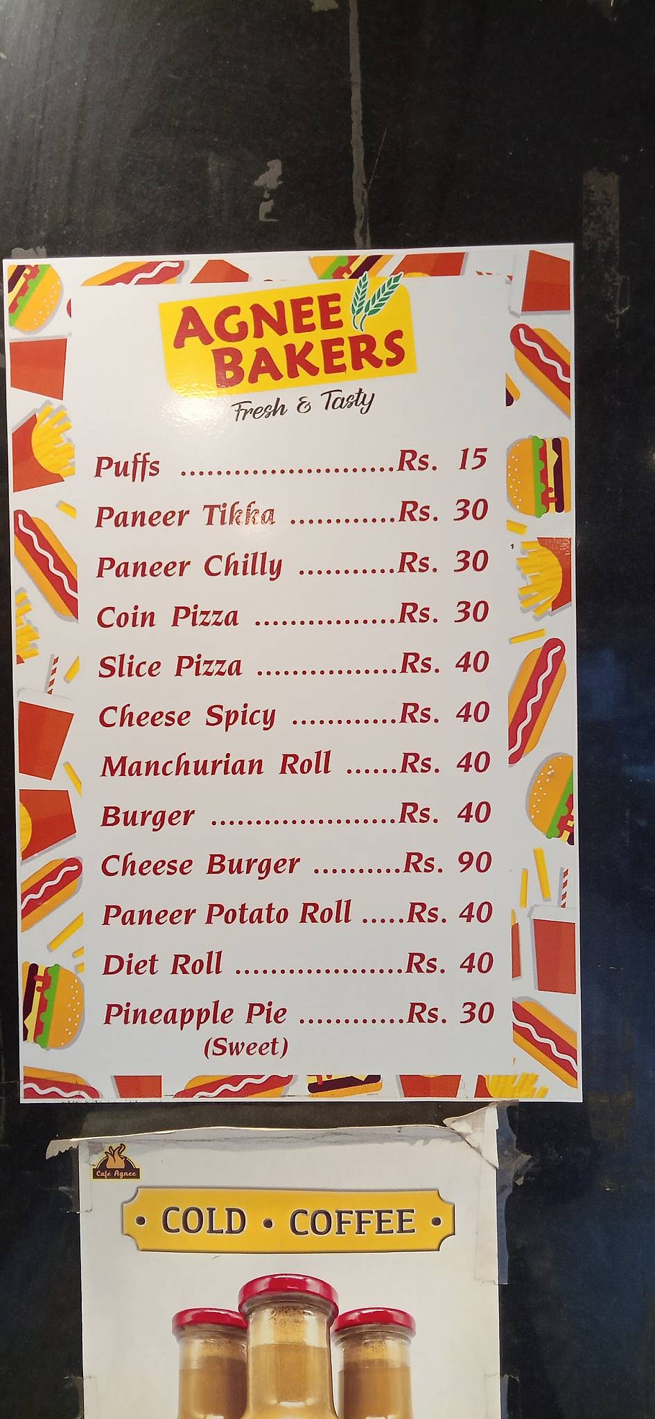 Agnee Bakers menu