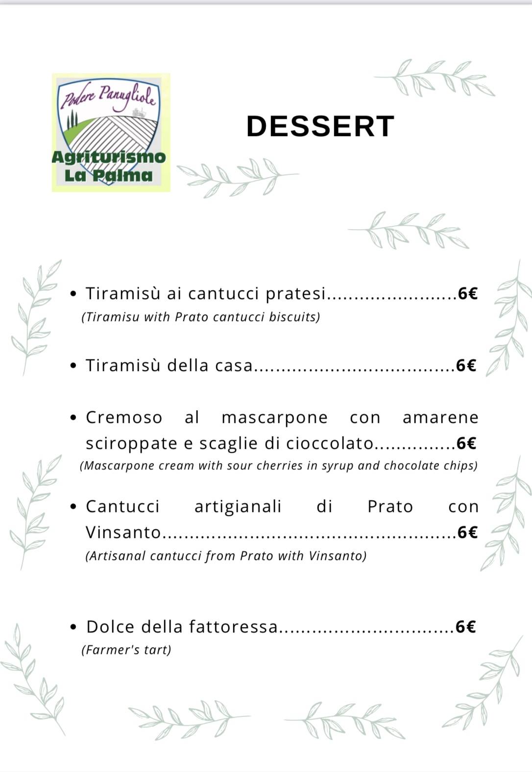 Menu di Agriturismo La Palma Ristorante Pernottamento 