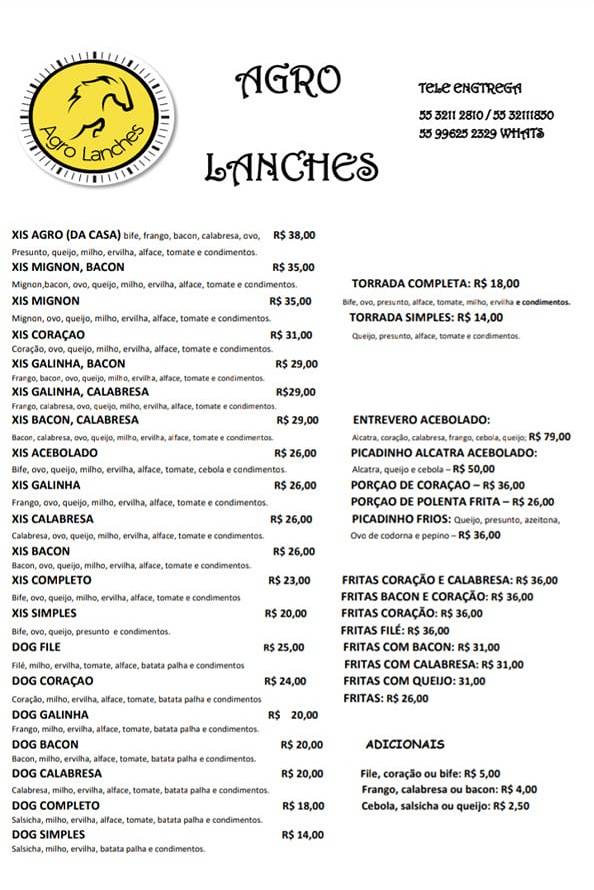 Agro Lanches AgroMachado Barzinho cardápio