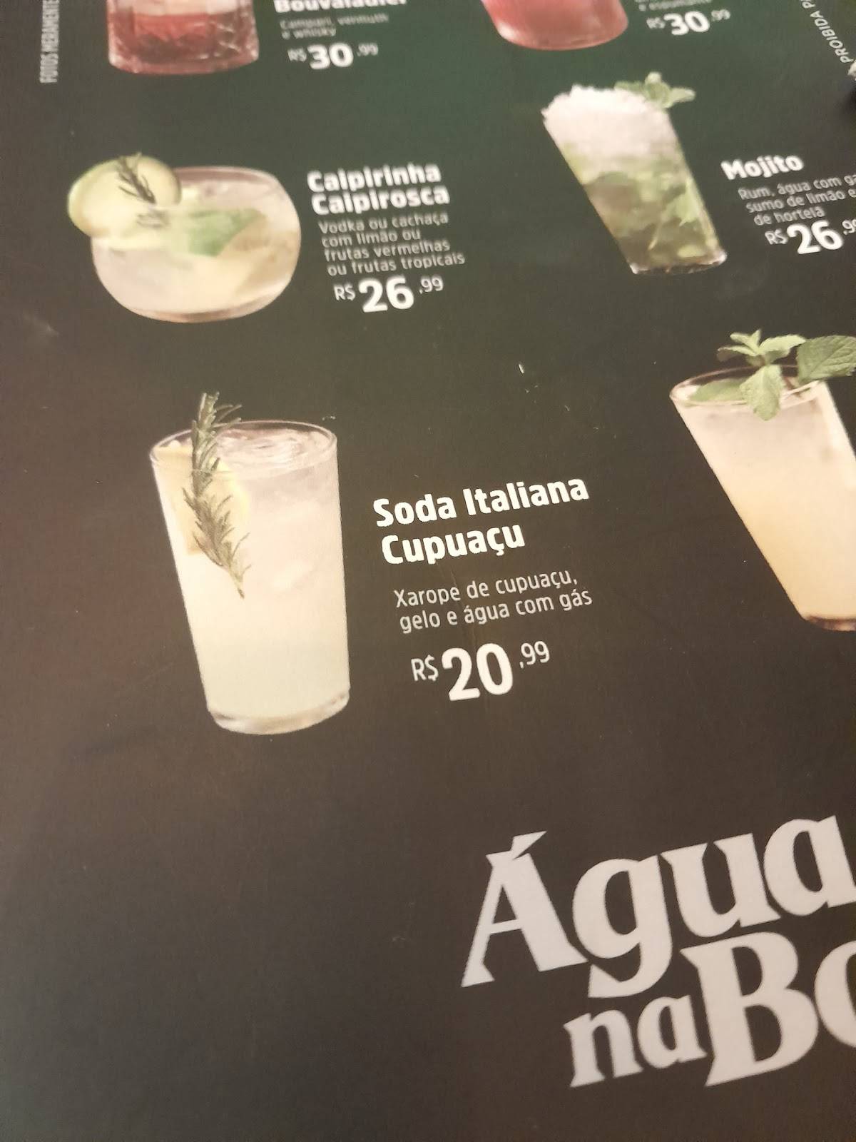 Água na Boca cardápio