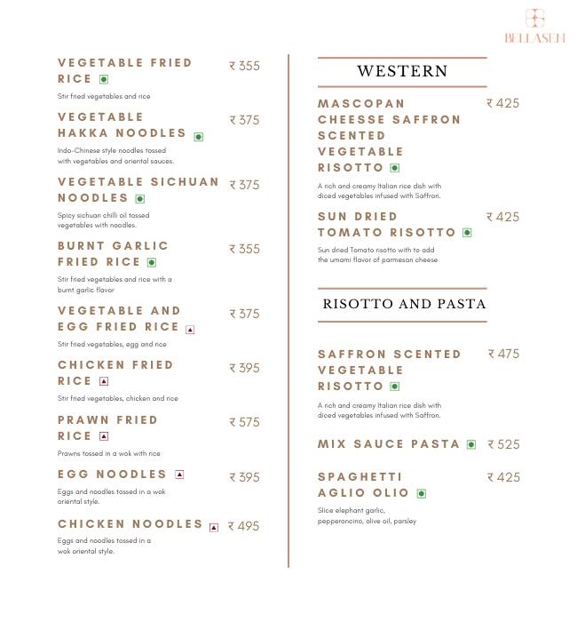 Bellasen Fine Dine Restaurant & Cafe menu