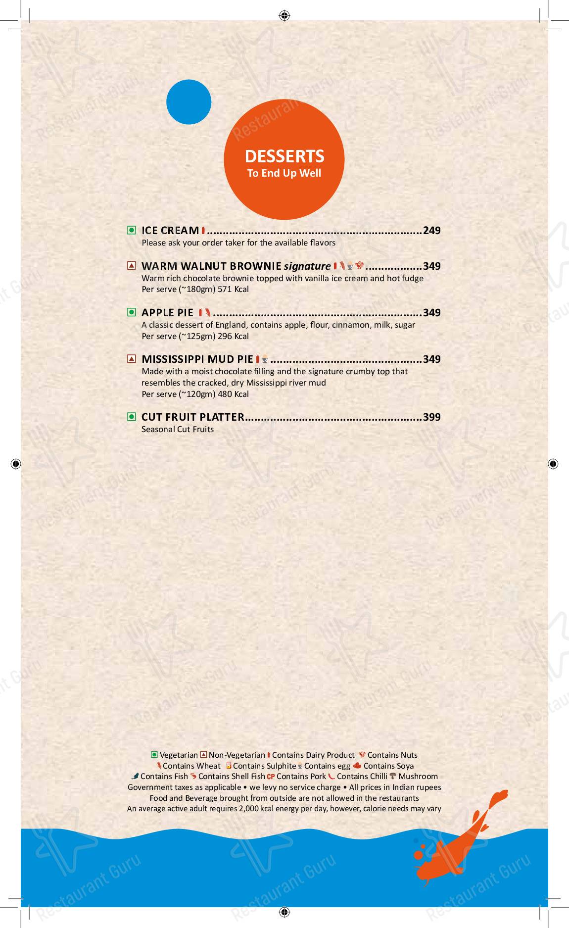 Wind & Water menu - meals and drinks