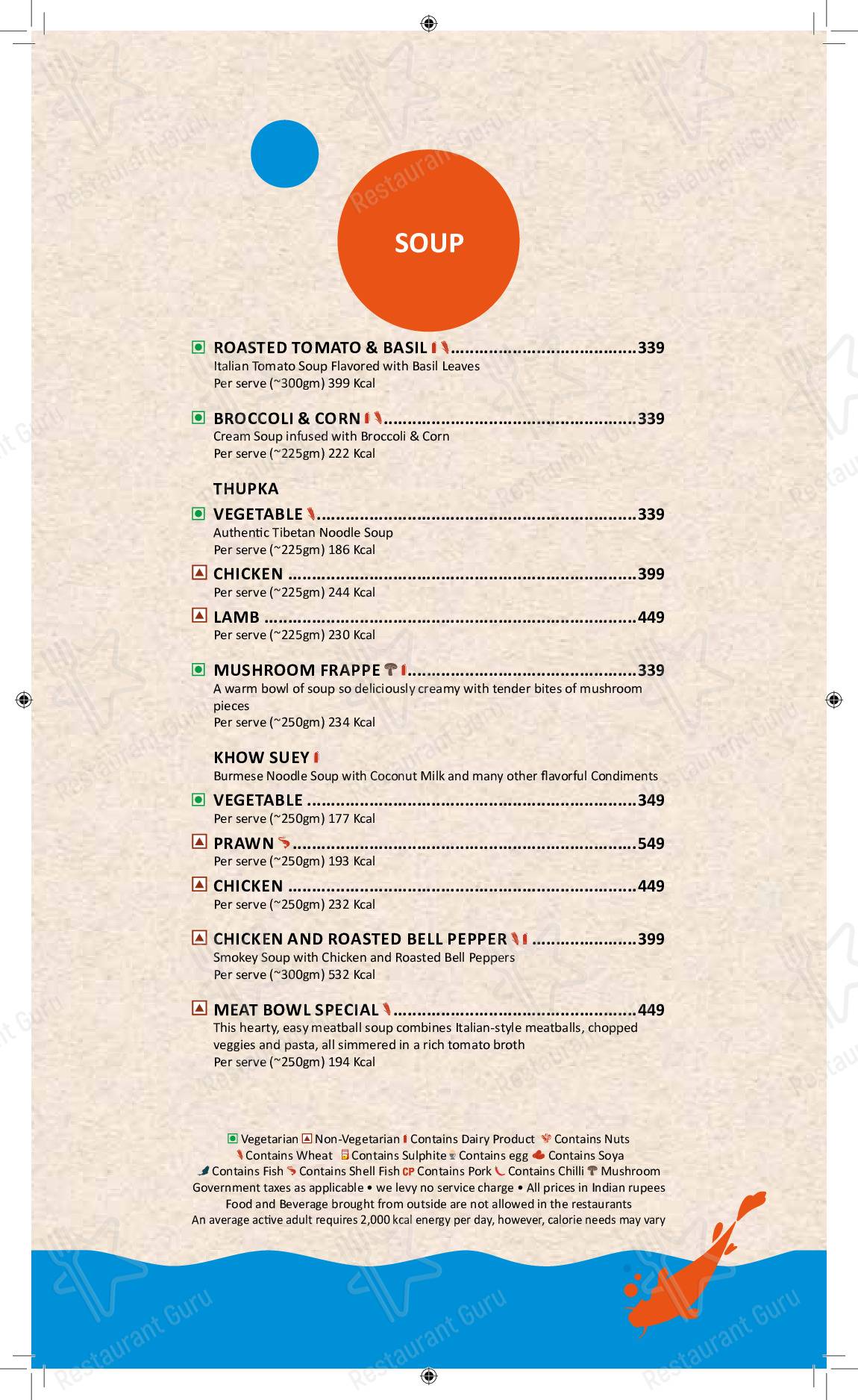 Menu for the Wind & Water cafe