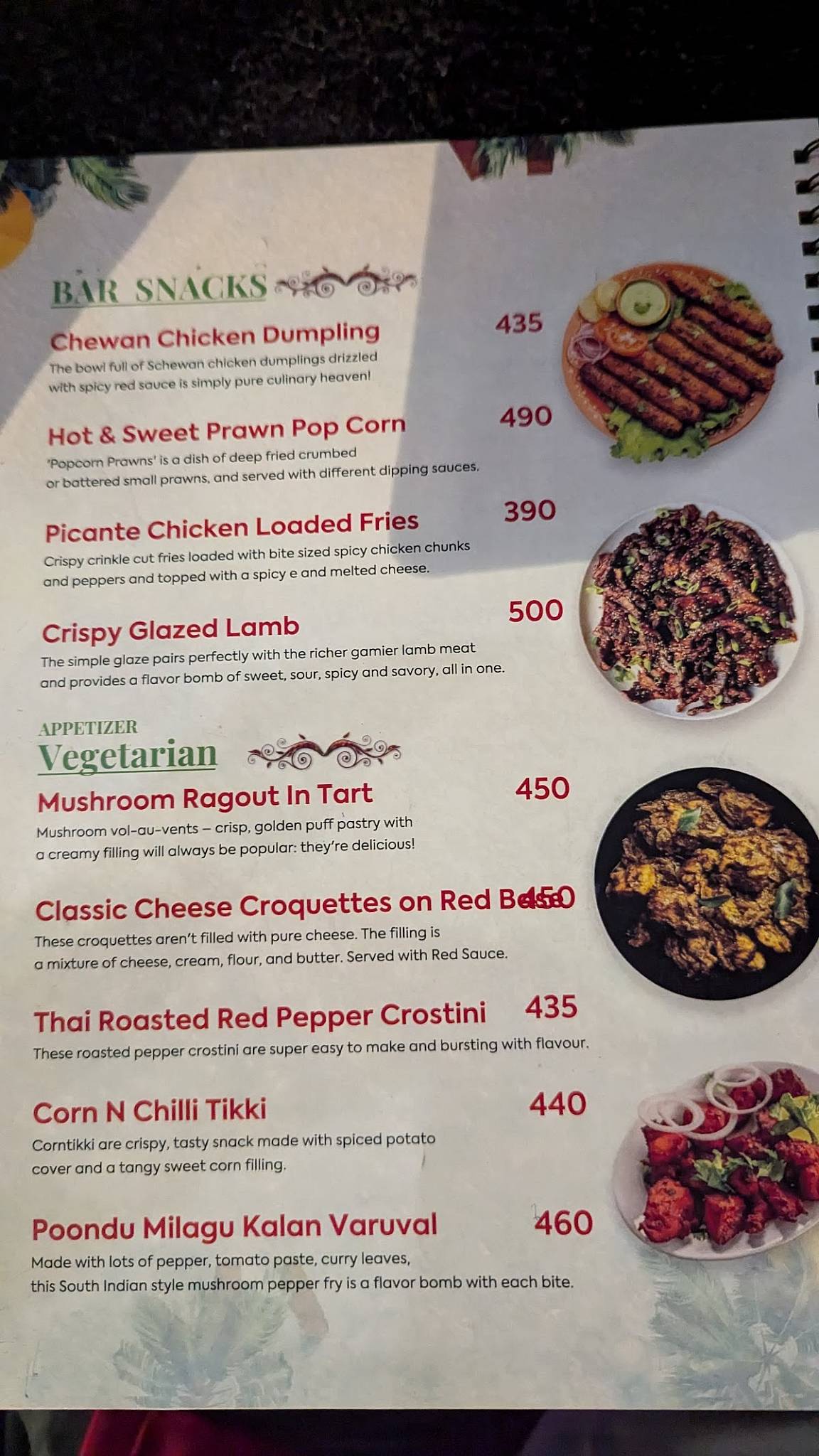 Ajantha Rooftop Restaurant menu