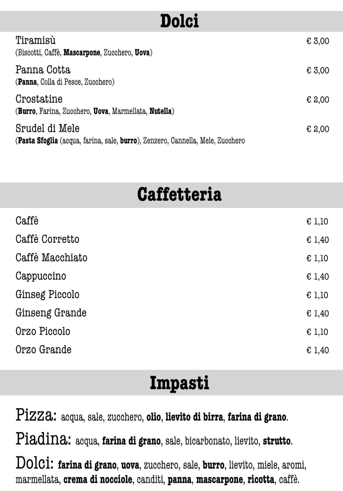 Menu di Al Casolare 