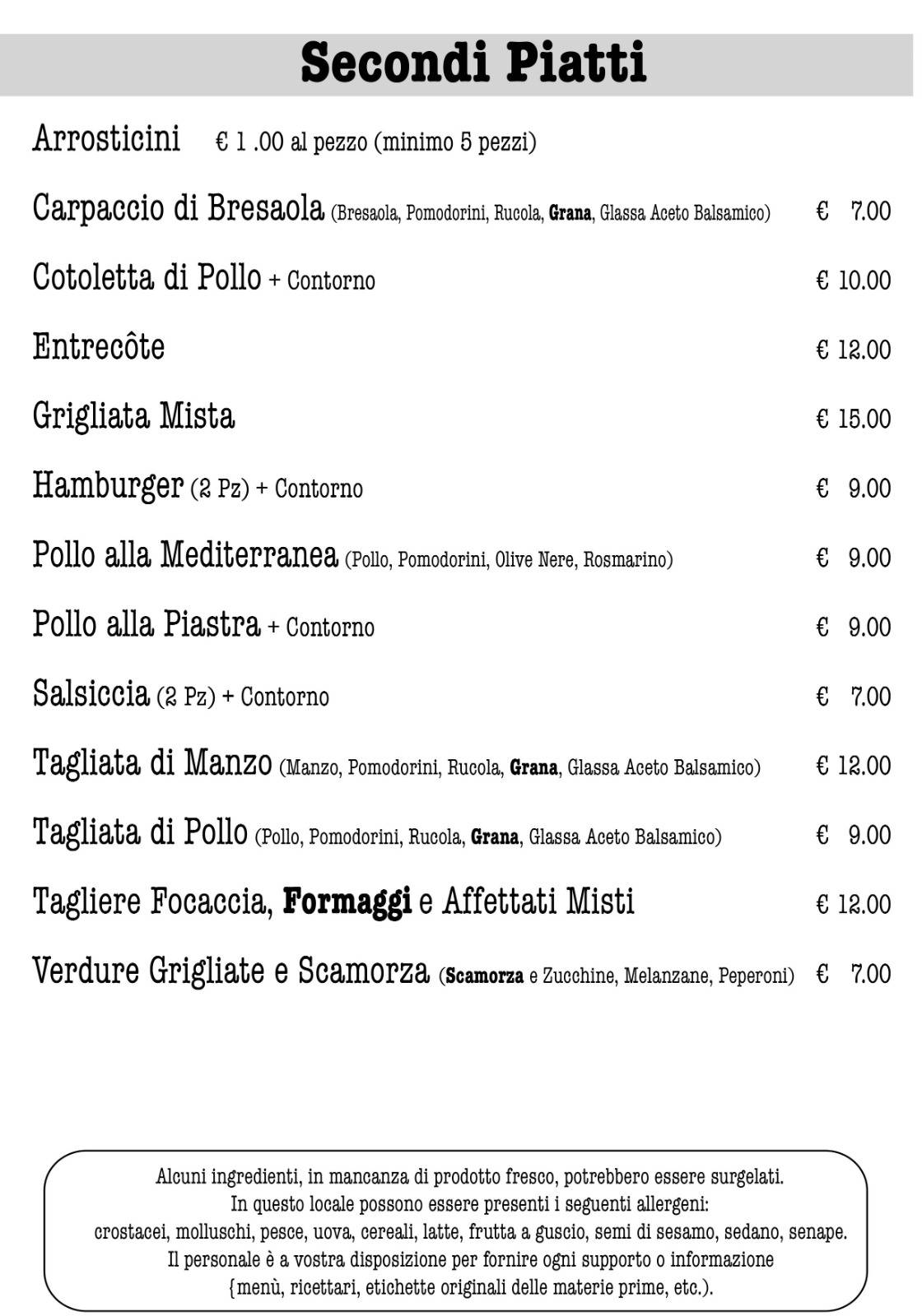 Menu di Al Casolare 