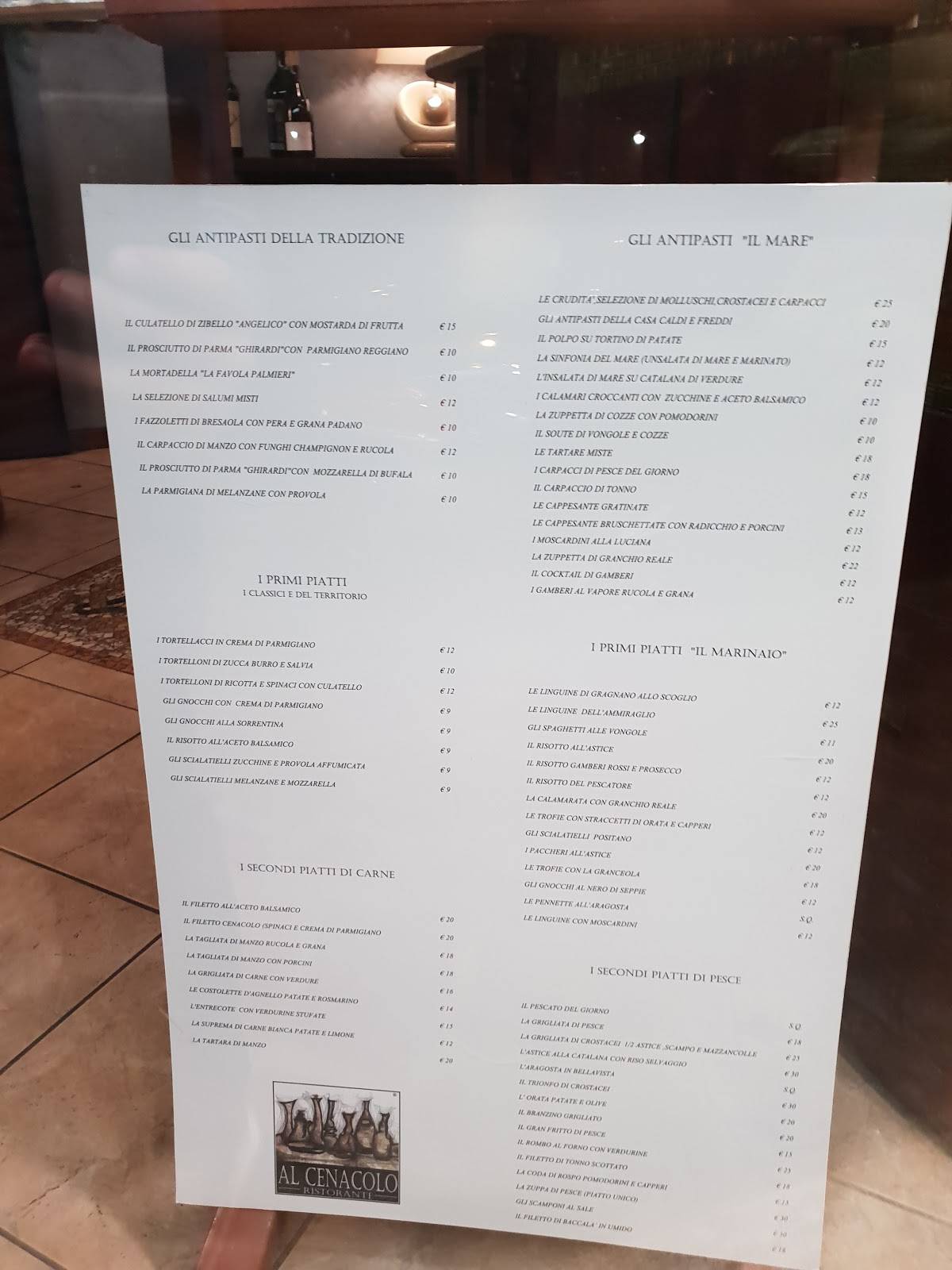 Menu di Ristorante al Cenacolo 
