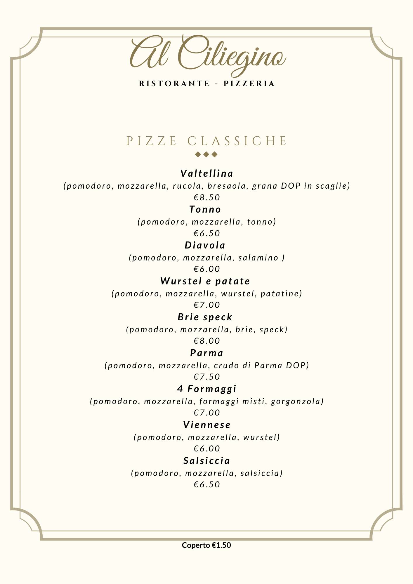 Menu di Al Ciliegino Ristorante Pizzeria 
