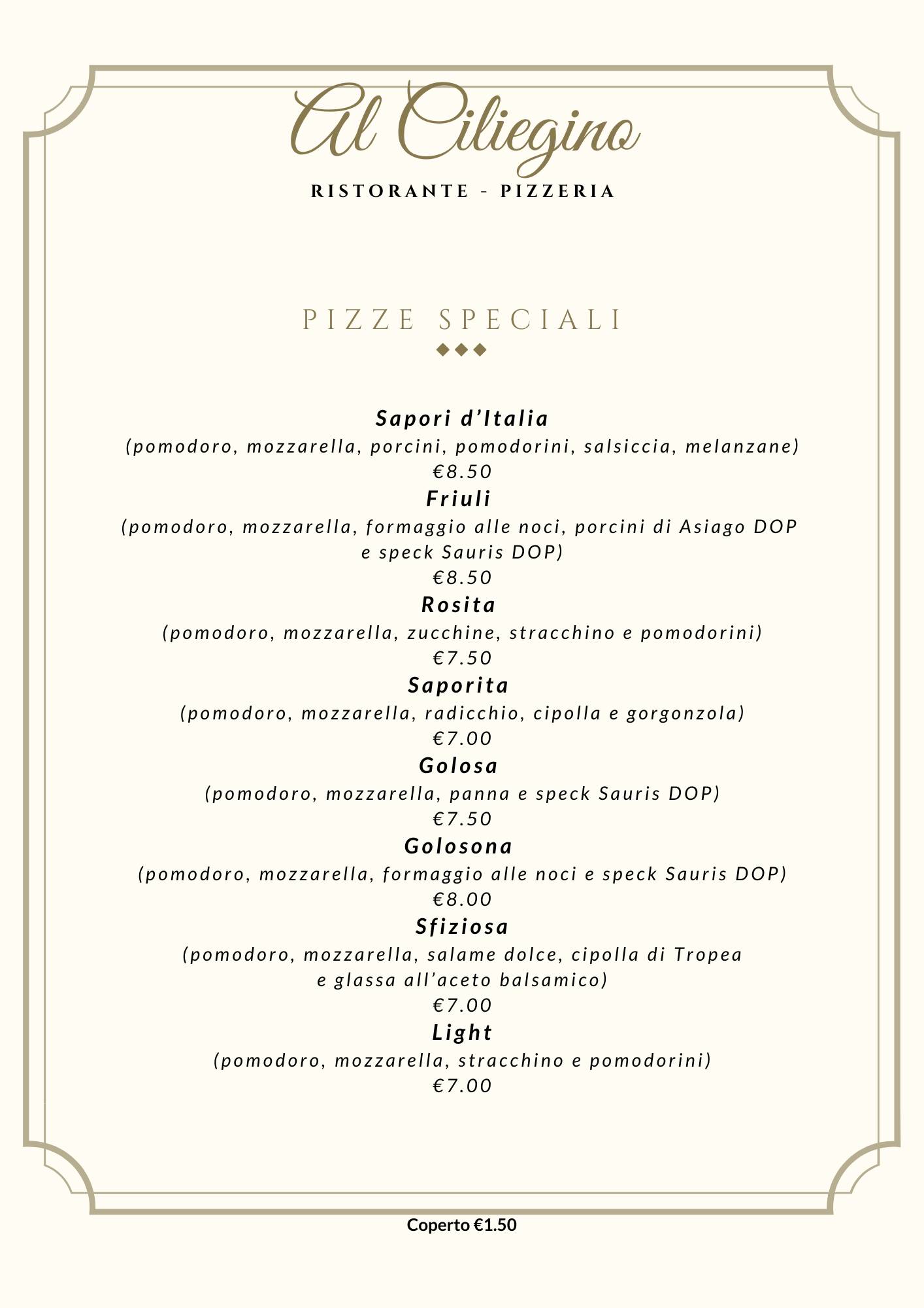 Menu di Al Ciliegino Ristorante Pizzeria 