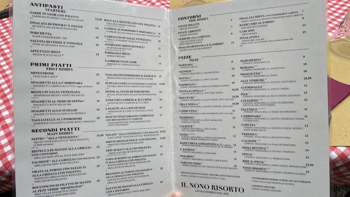 Menu di Osteria Trattoria Al Nono Risorto 