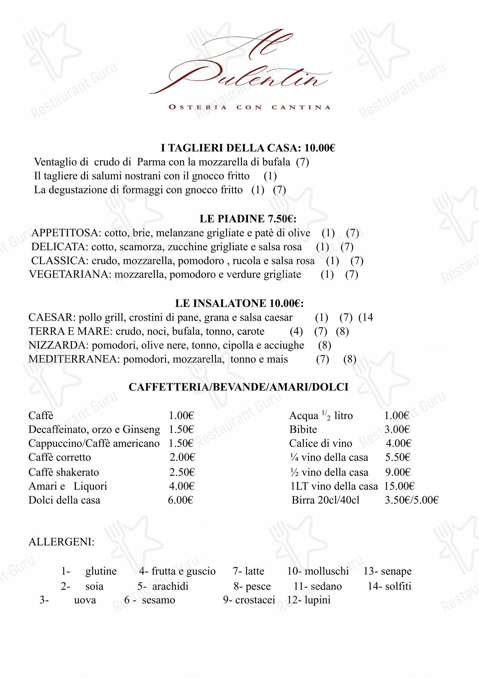 菜单 per Al Pulentin in Milano