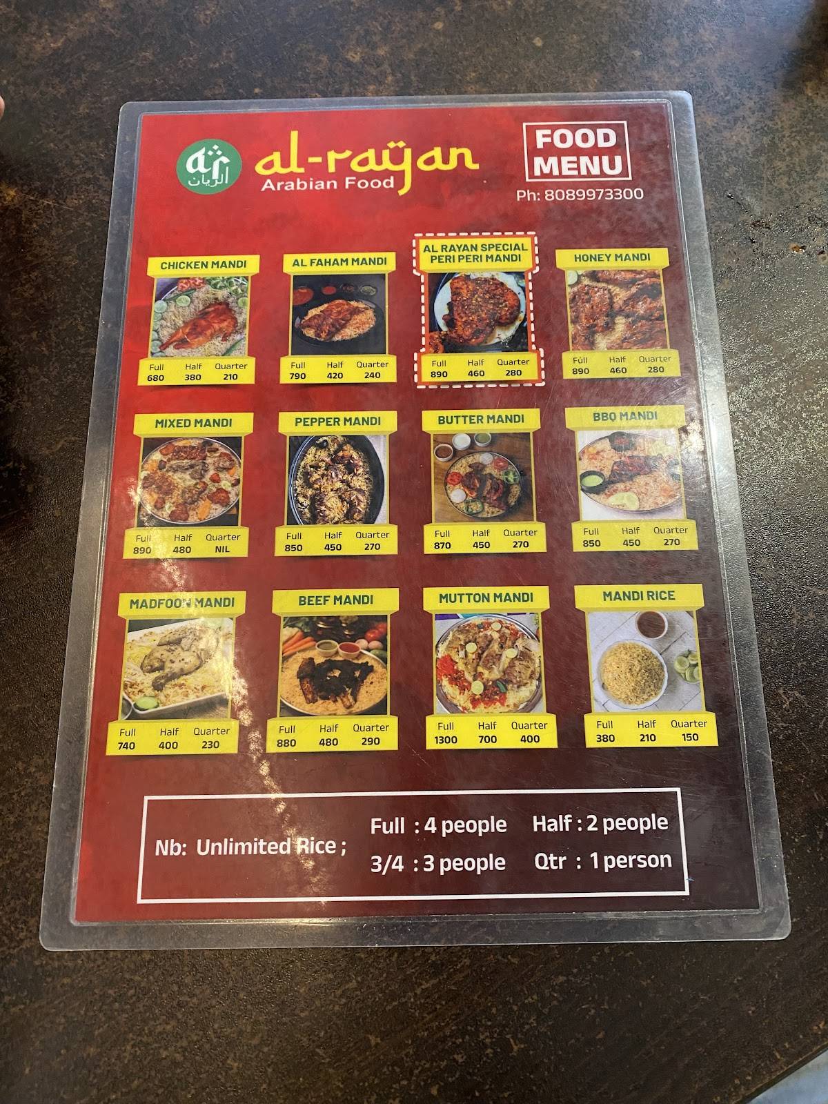 Al Rayan Arabian Food menu