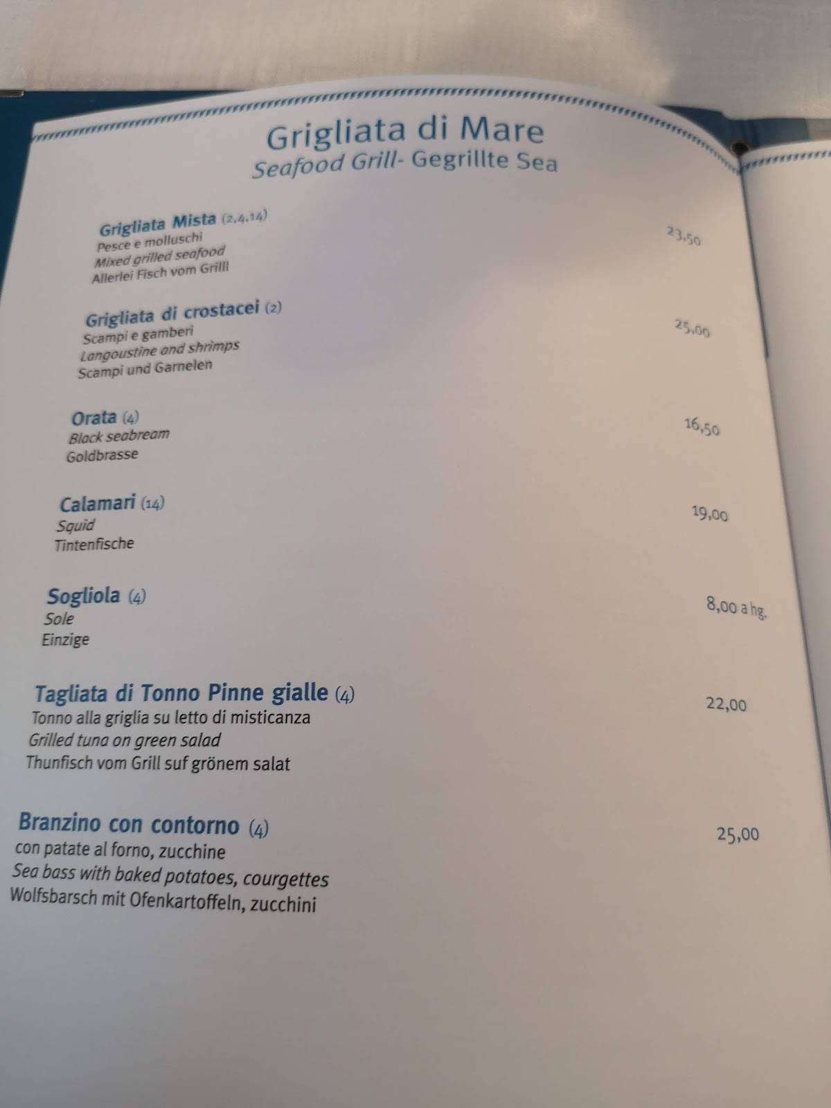 Menu di Al Veliero Caorle Ristorante 