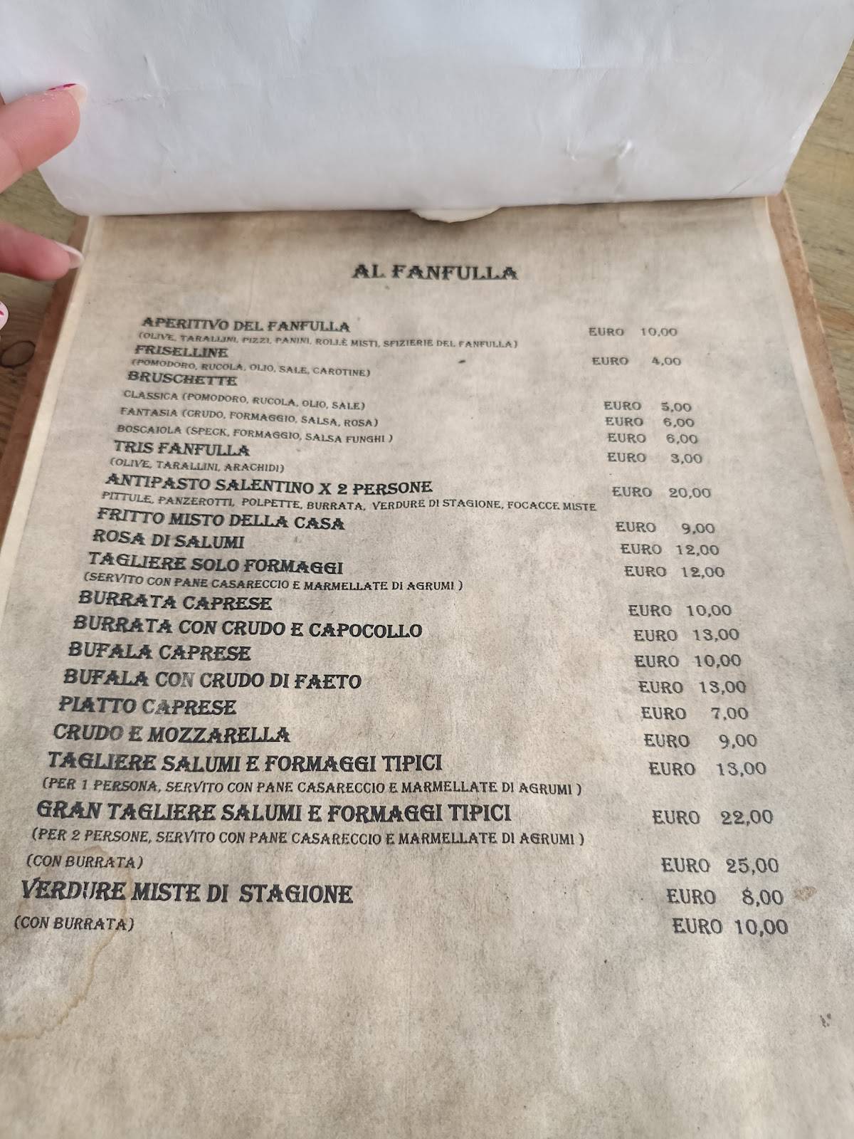 Menu di Al fanfulla 