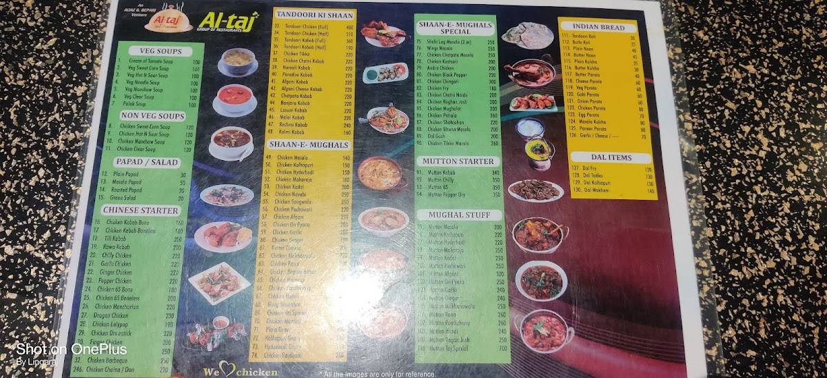 Al-taj Hotel menu