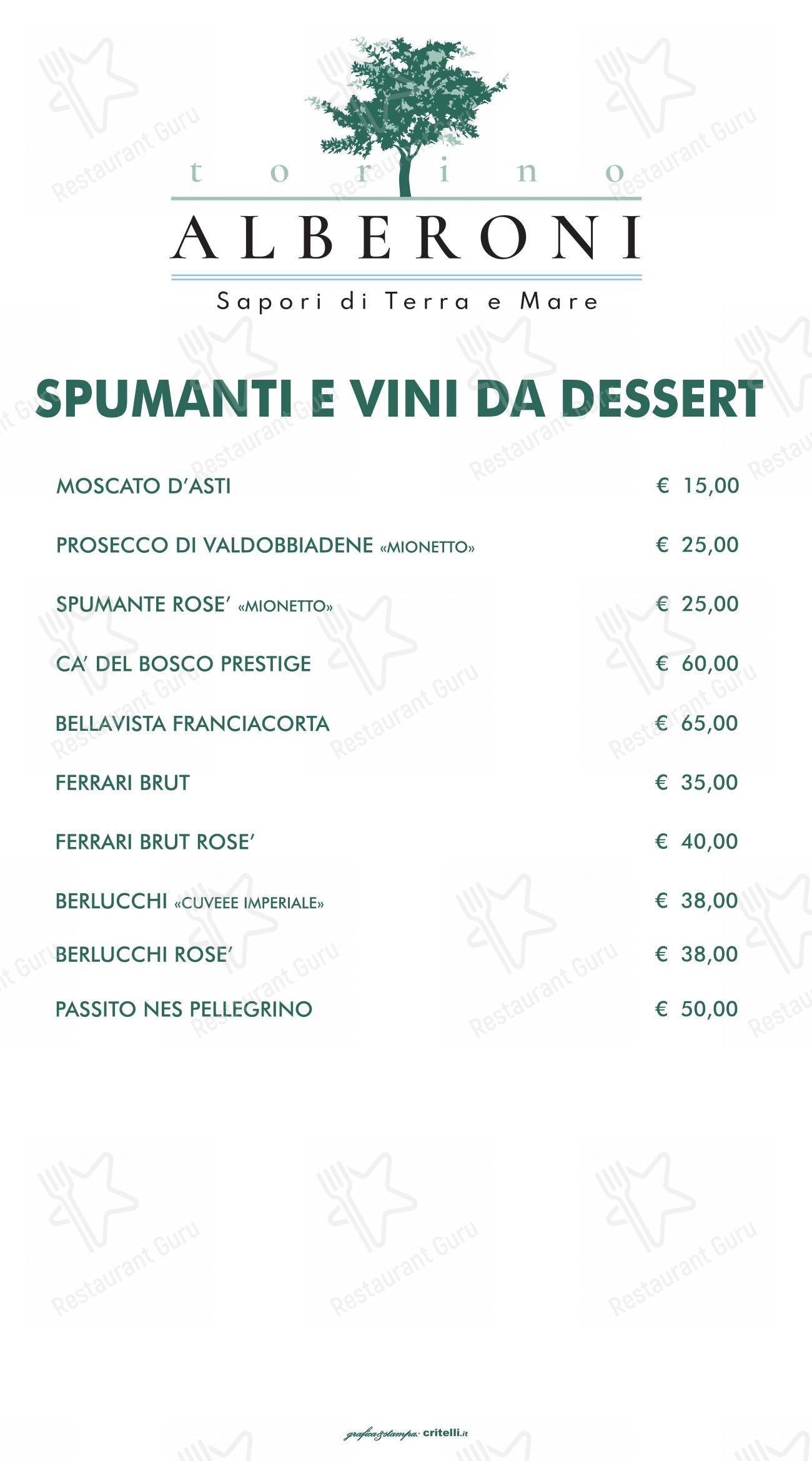 Alberoni in Torino - Menu