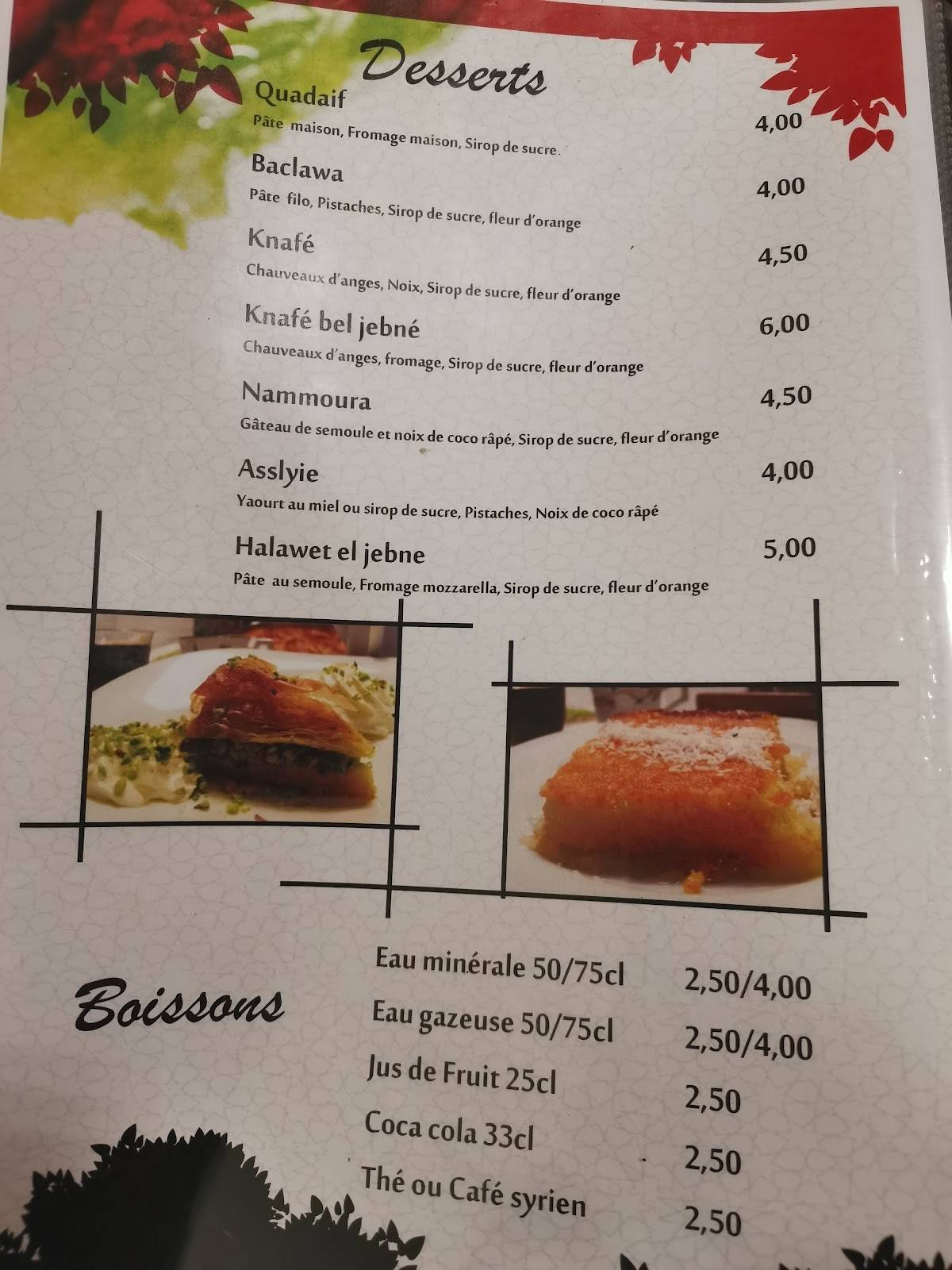 Menu de Restaurant Alep