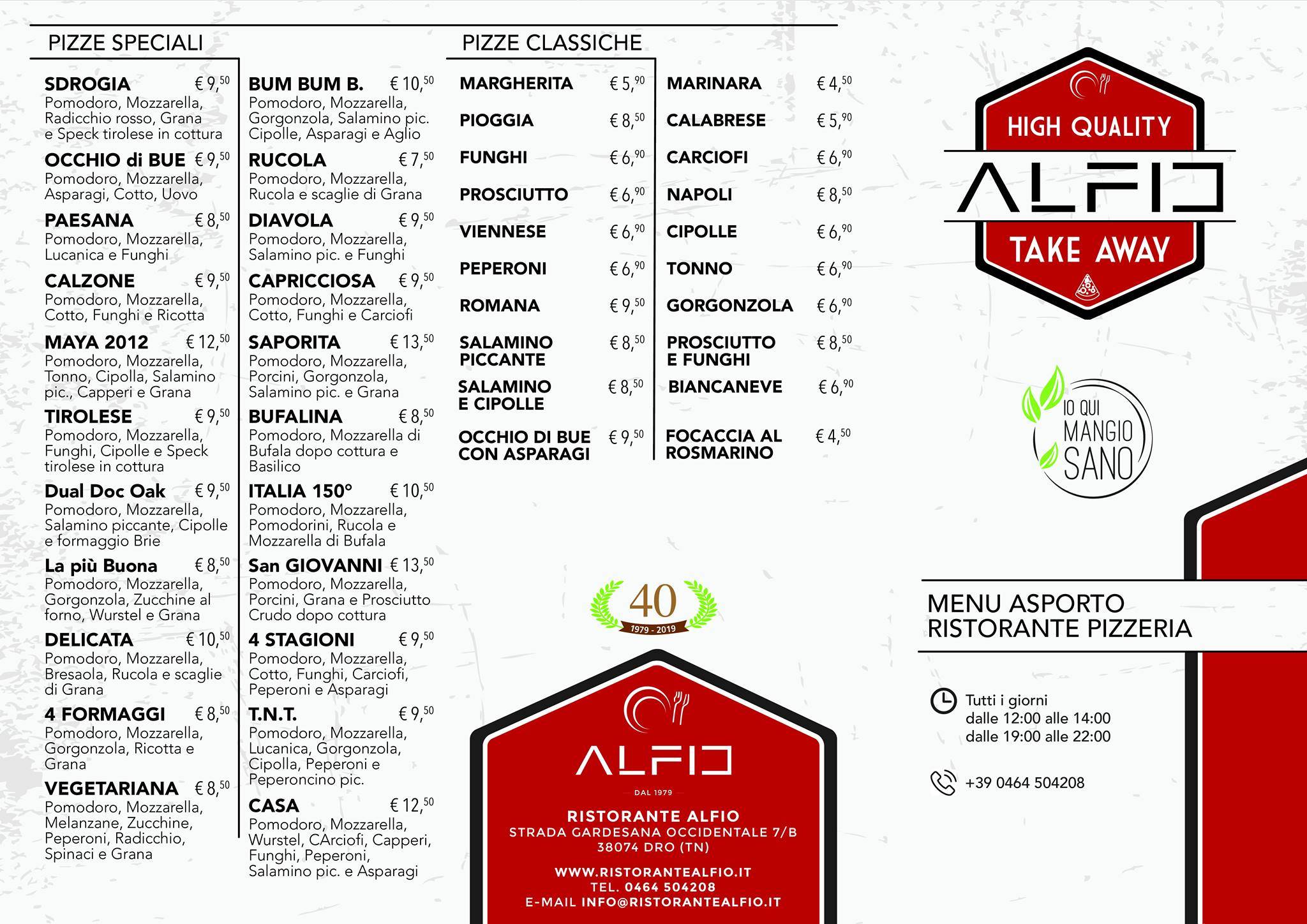 Menu di ALFIO Ristorante Pizzeria Bar 