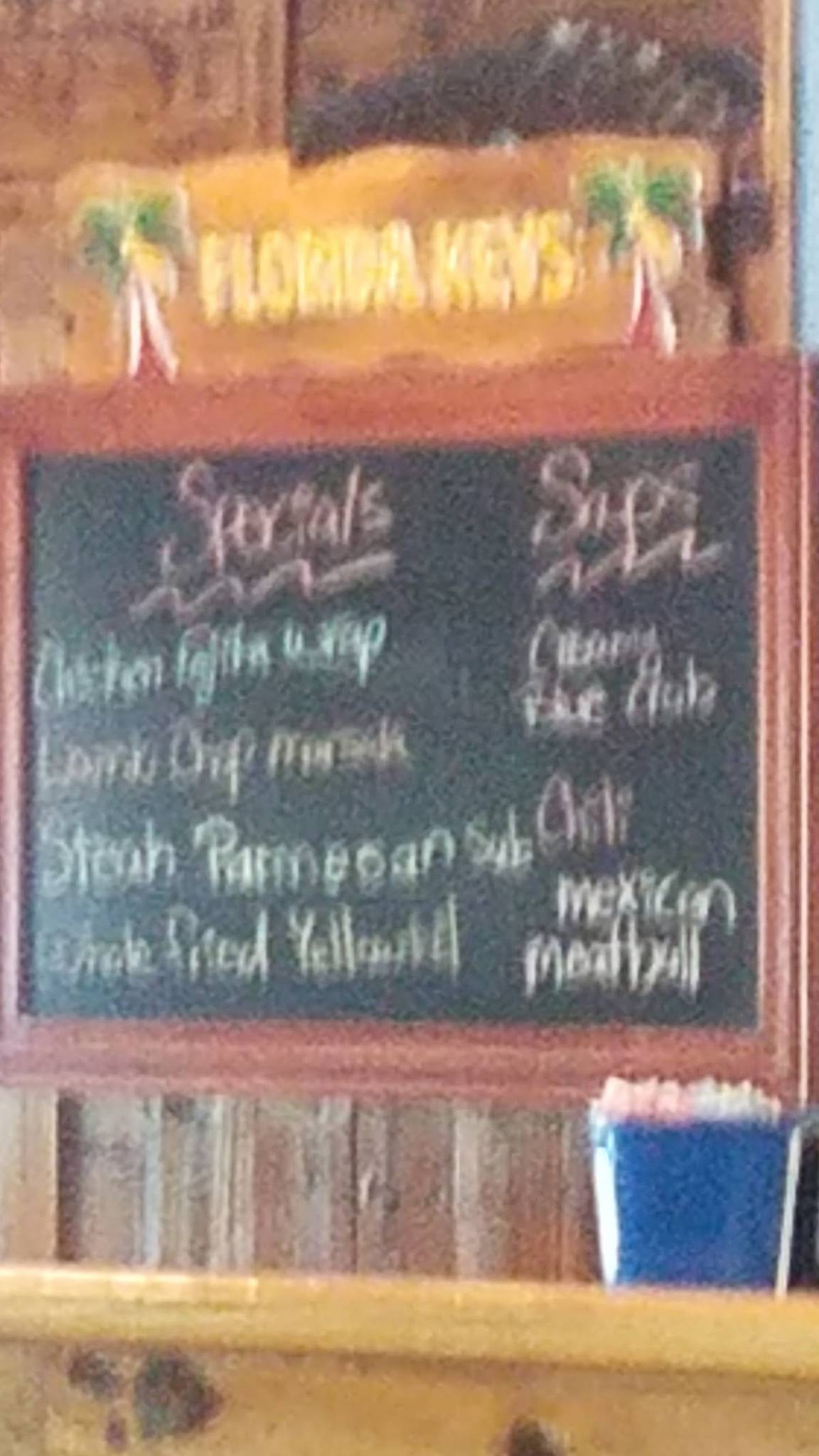 Menu at Alfredo's Cookhouse restaurant, Key Largo