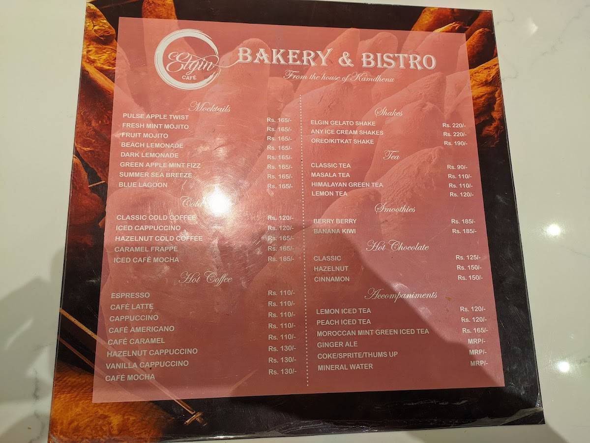 Elgin Cafe menu