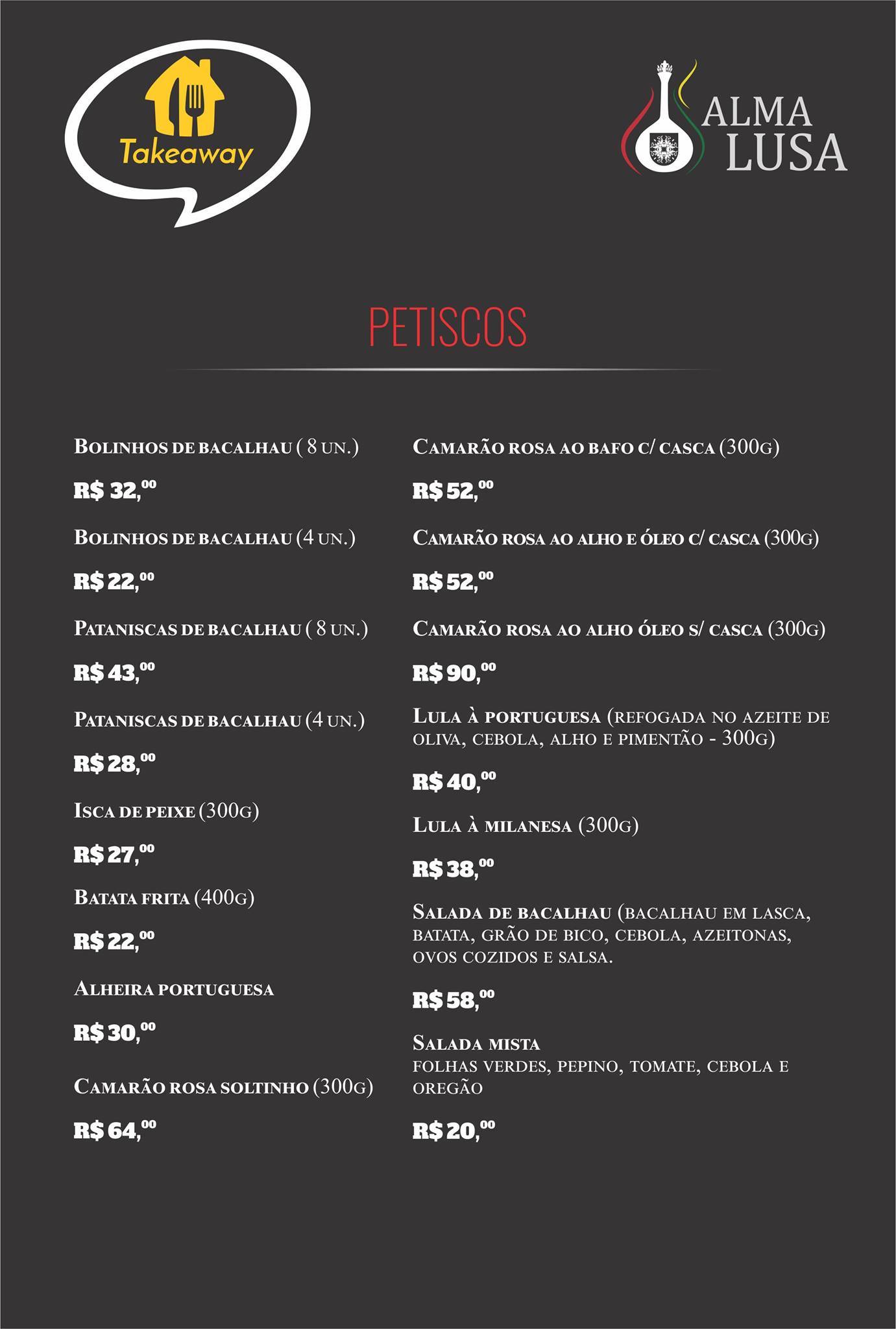 Alma Lusa Restaurante cardápio