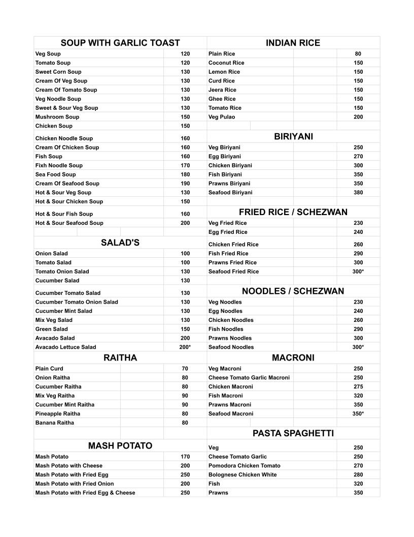 Almond Restaurant menu