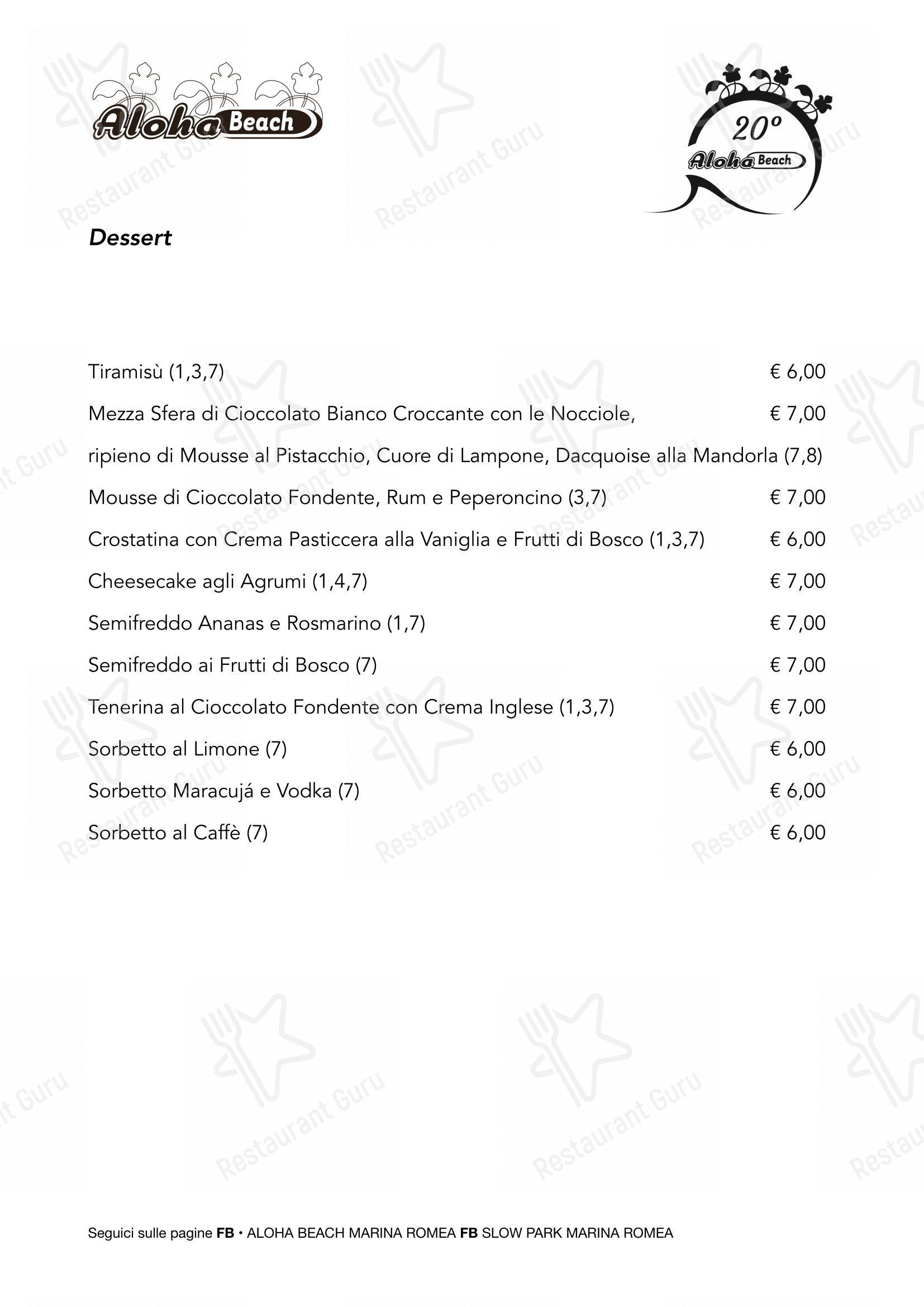 Menu per Aloha Beach in Marina Romea