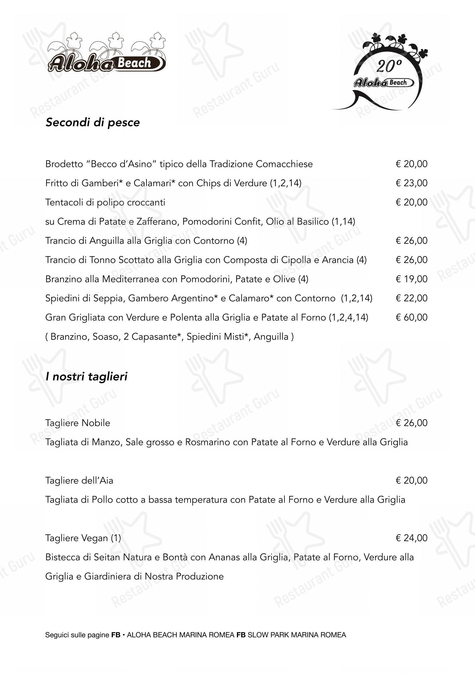 Menu per Aloha Beach in Marina Romea
