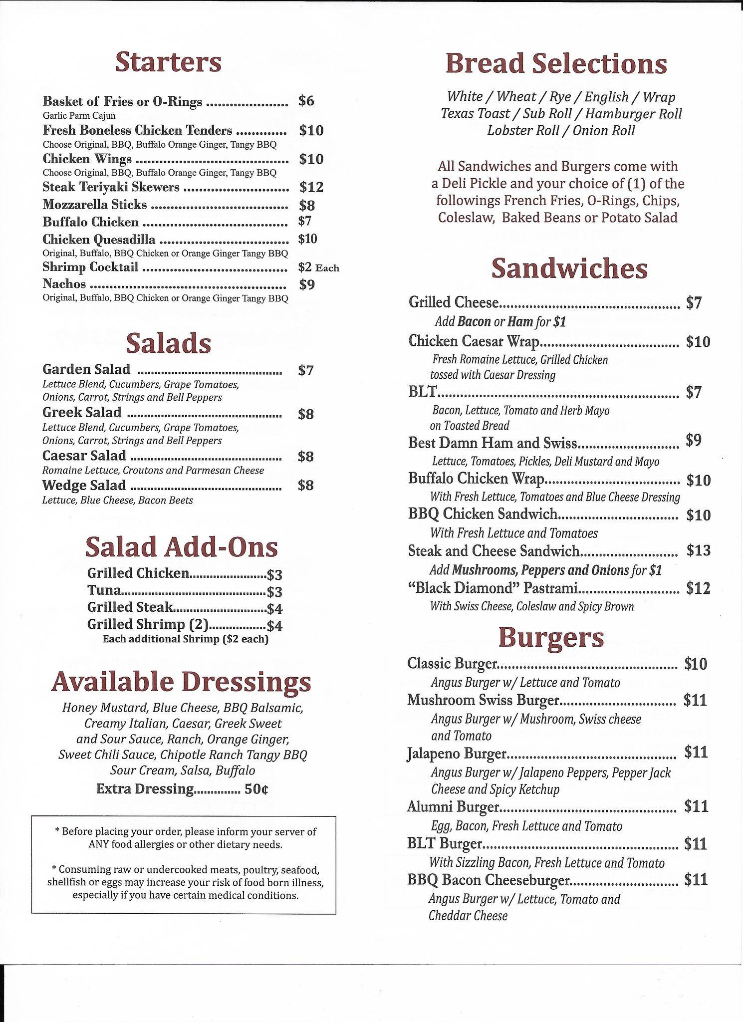 Menu at Alumni Pizza Quincy restaurant, Quincy