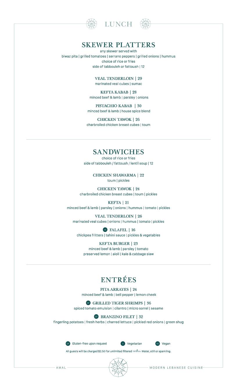 Menu de Amal Toronto