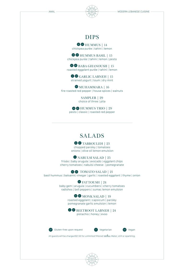 Menu de Amal Toronto