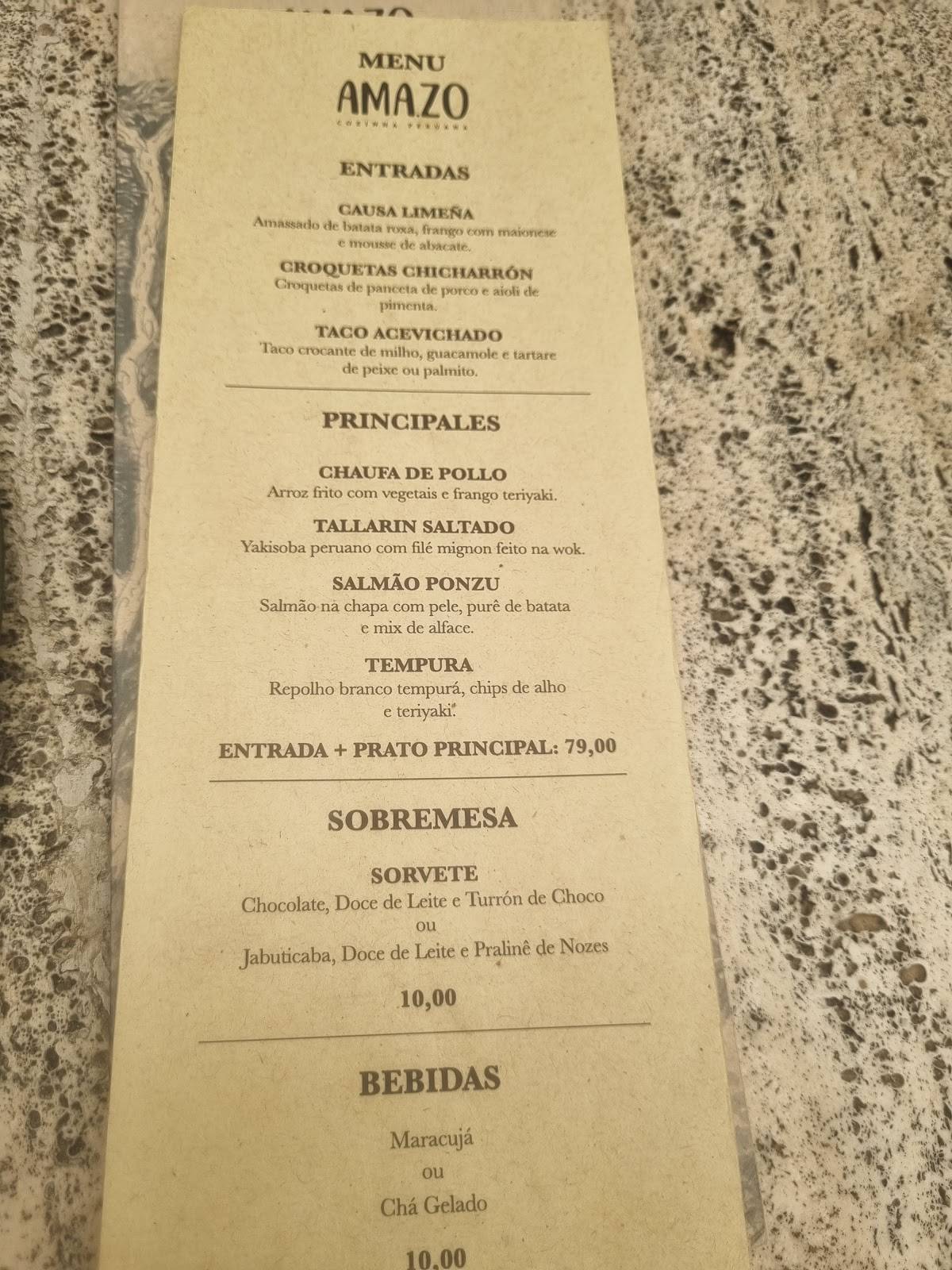 Amazo Cozinha Peruana - Campos Elíseos cardápio