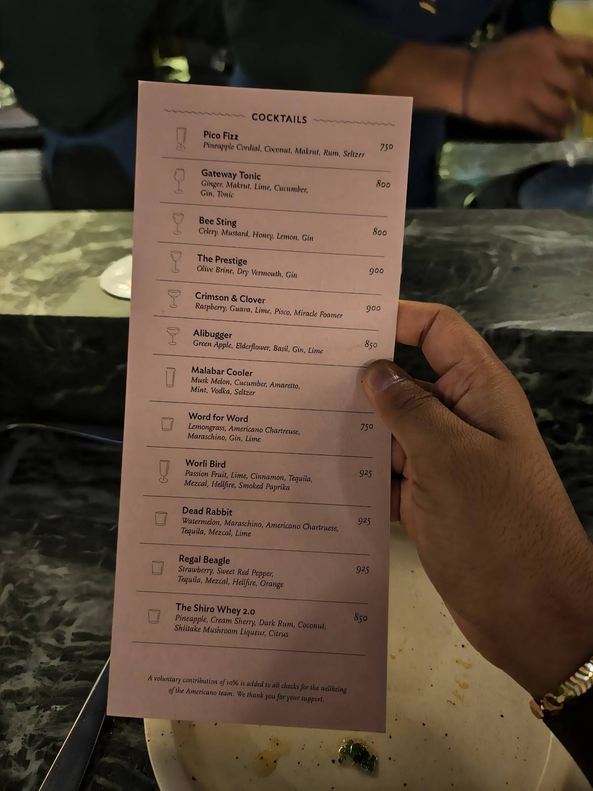 Americano menu