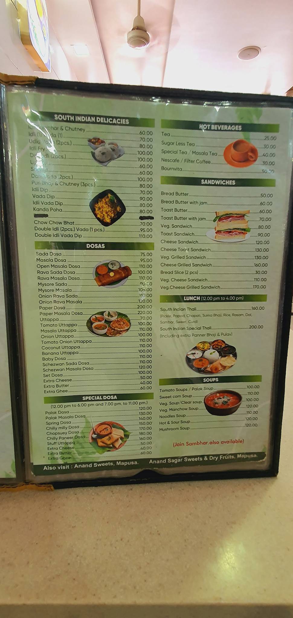 Anand Sagar Multi Cuisine Restaurant menu
