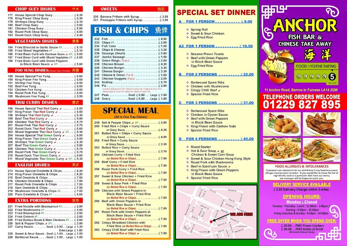 Menu at Anchor Fish Bar, BarrowinFurness